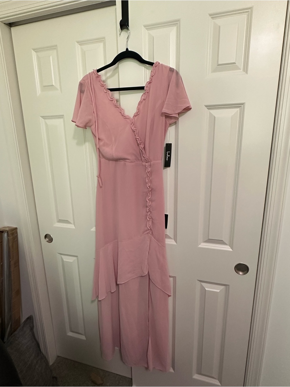 Lulu's Blush Pink Ruffle Wrap Maxi Dress